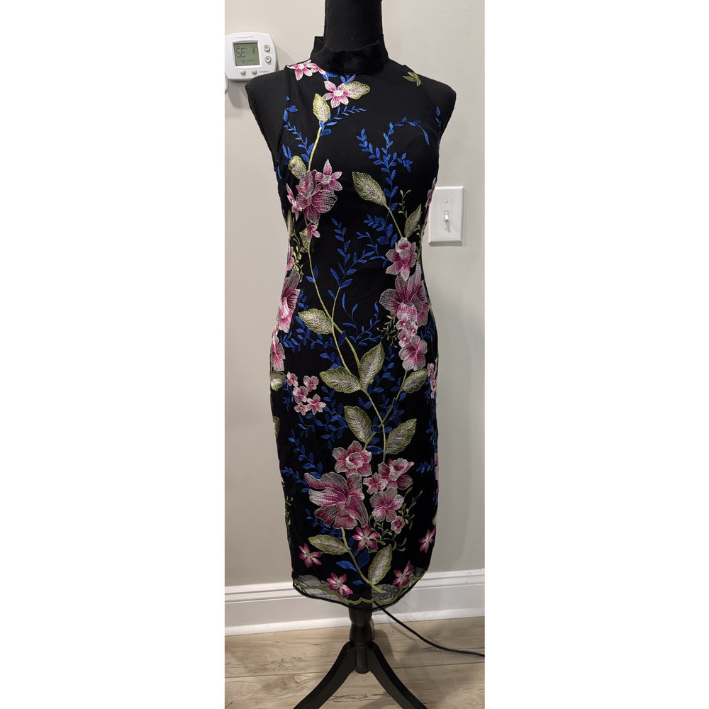 Whimsigoth Cottagecore Nicole Miller New York Embroidered Floral Dress Black 2